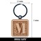 Monogram Swirls Capital Letter M Engraved Wood Square Keychain Tag Charm